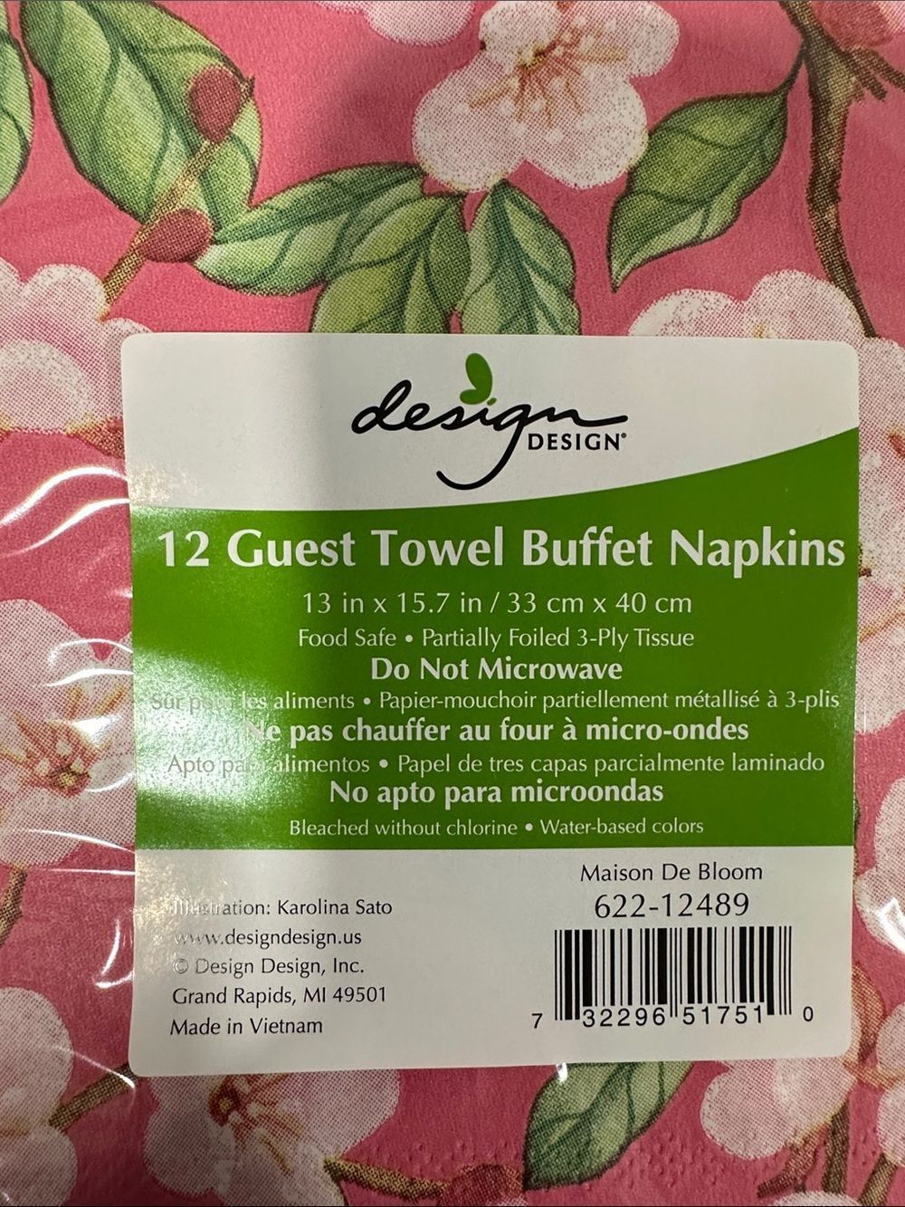 Design Pink Green Cherry Blossoms Floral Guest Towel Beverage Napkins x 2 packs - Picture 4 of 7